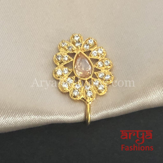 Pacchi Kundan Nose Clip/ CZ non piercing nose ring/ Bridal Nosepin