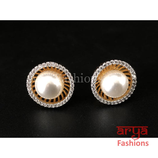 Pearl Cubic Zirconia Round Studs