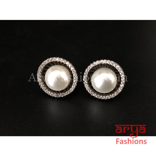 Pearl Cubic Zirconia Round Studs