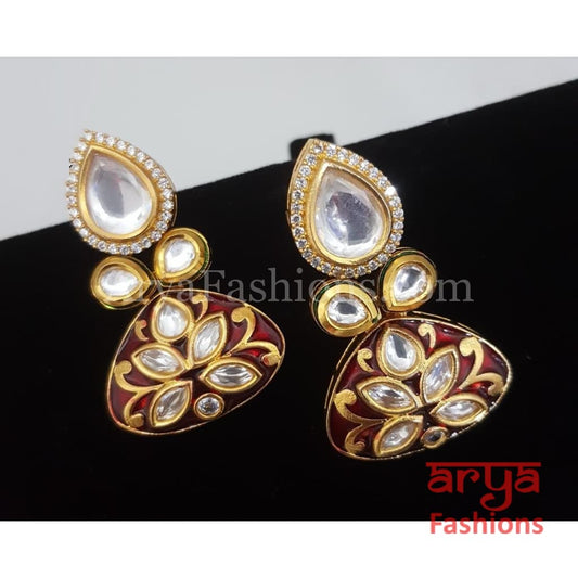 Pink Blue Meenakari Studs with Kundan and Cubic Zirconia