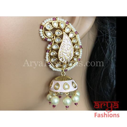 Pink Golden Meenakari Jhumka Earrings