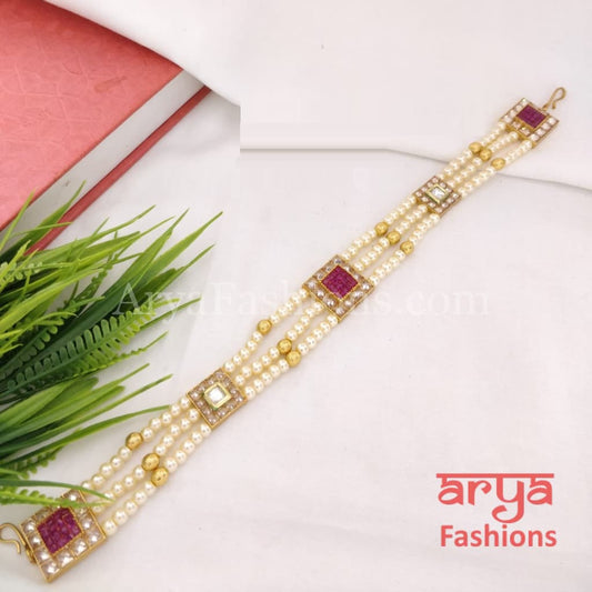 Pink Kundan Pearl Jadau Sheeshphool/ Rajwadi Bridal Mathapatti