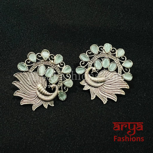 Pink Mint Green Oxidized Silver Tribal Studs