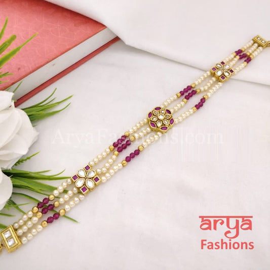 Pink Pacchi Kundan Pearl Sheeshphool/ Rajwadi Bridal Mathapatti