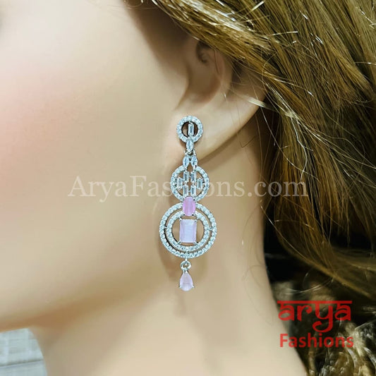 Pink Silver CZ Earrings / Cubic Zirconia earrings/