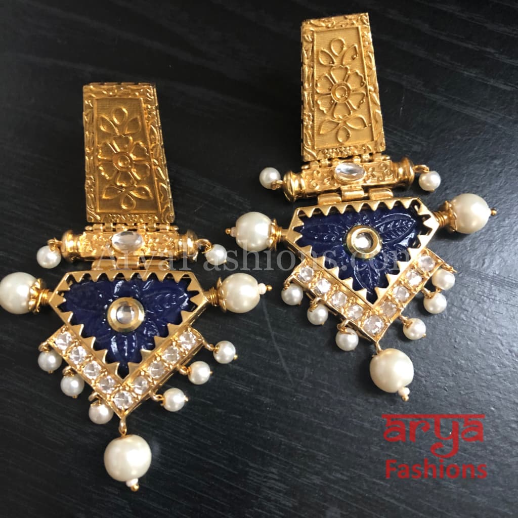 Rabia Kundan Earrings with Handcarved stone/ Amrapali Inspired