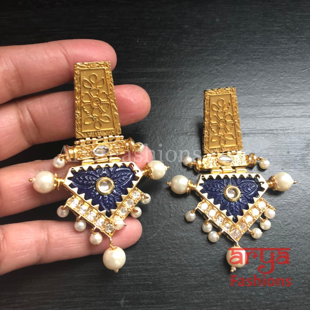 Rabia Kundan Earrings with Handcarved stone/ Amrapali Inspired
