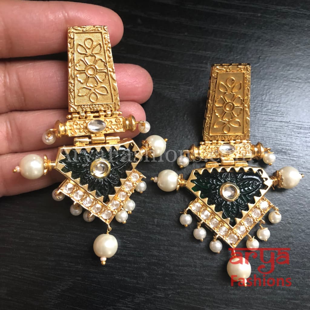 Rabia Kundan Earrings with Handcarved stone/ Amrapali Inspired