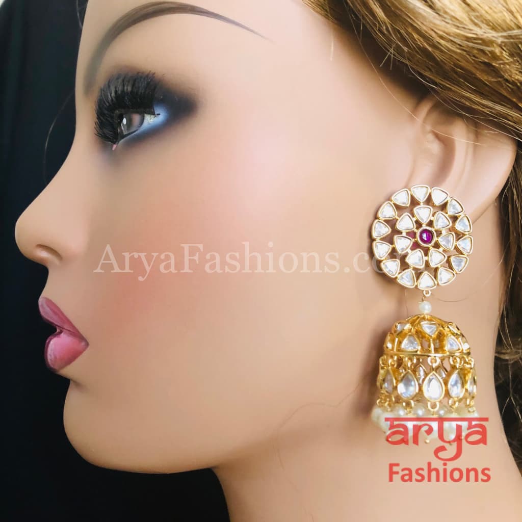 Rahili Jadau Kundan Jhumka with Pearl Drops
