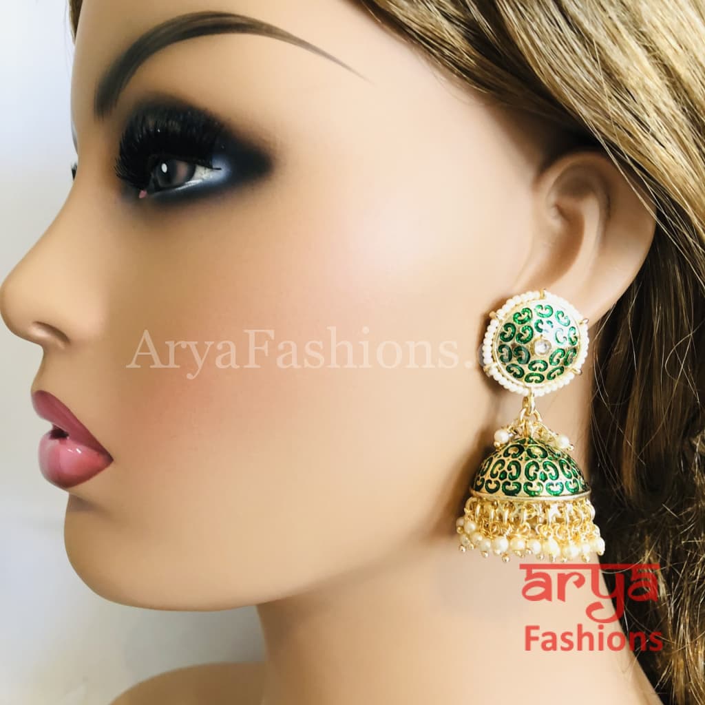 Rajasthani Meenakari Jhumka Earrings with Pearl beads