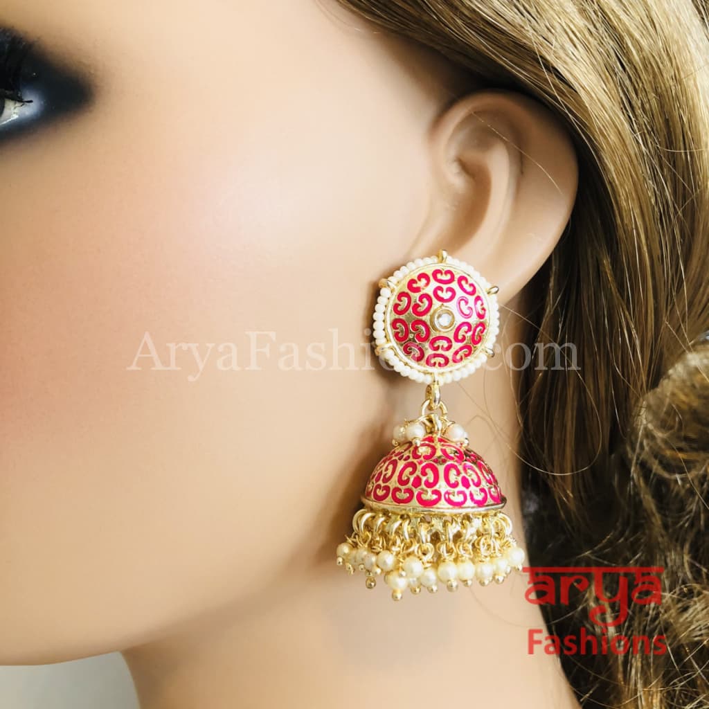 Rajasthani Meenakari Jhumka Earrings with Pearl beads