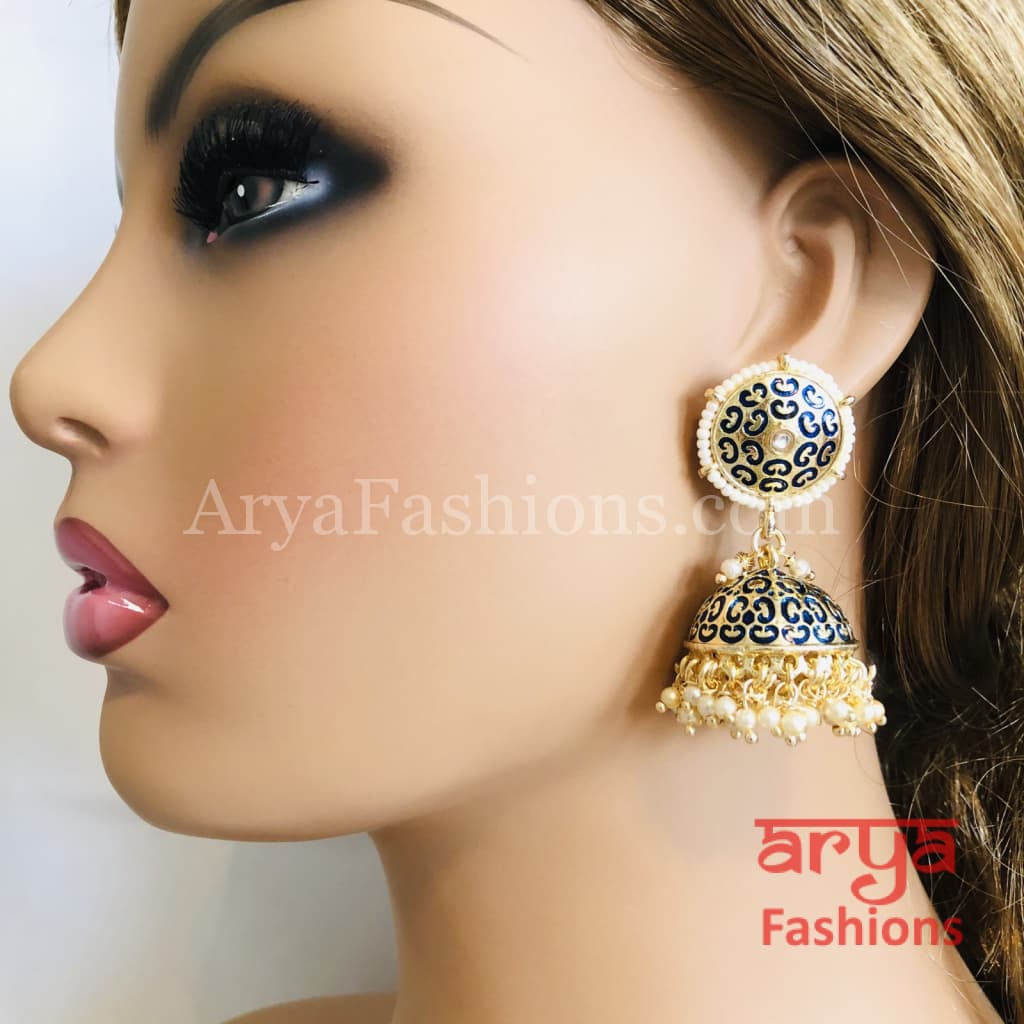 Rajasthani Meenakari Jhumka Earrings with Pearl beads