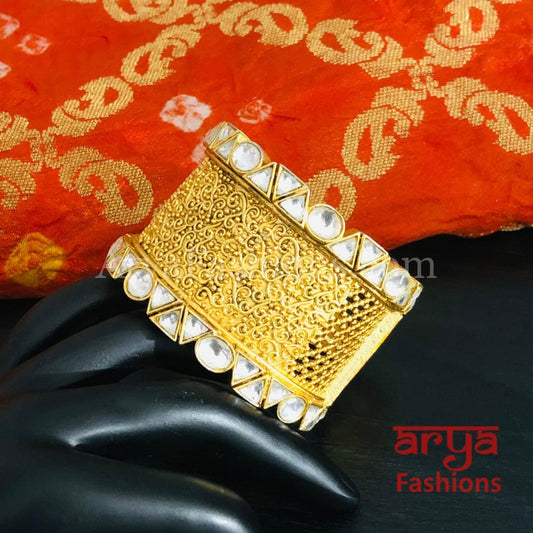 Rajwadi Kundan Bracelet/ Rajasthani Kada/ Rajputi Openable Bracelet Kada