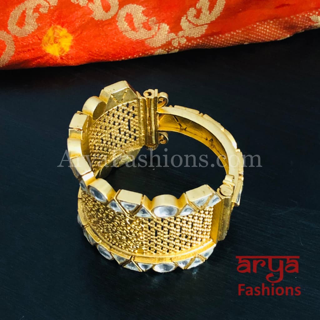 Rajwadi Kundan Bracelet/ Rajasthani Kada/ Rajputi Openable Bracelet Kada