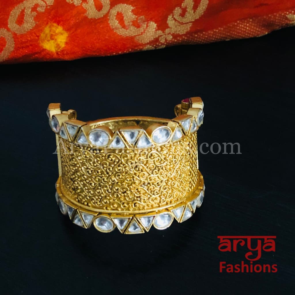 Rajwadi Kundan Bracelet/ Rajasthani Kada/ Rajputi Openable Bracelet Kada