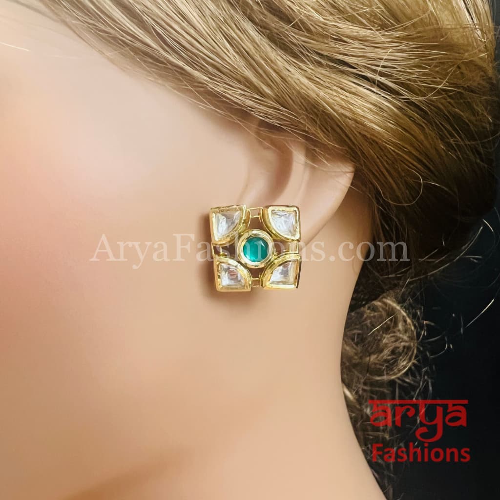 Rajwadi Kundan Meenakari Gold plated Studs