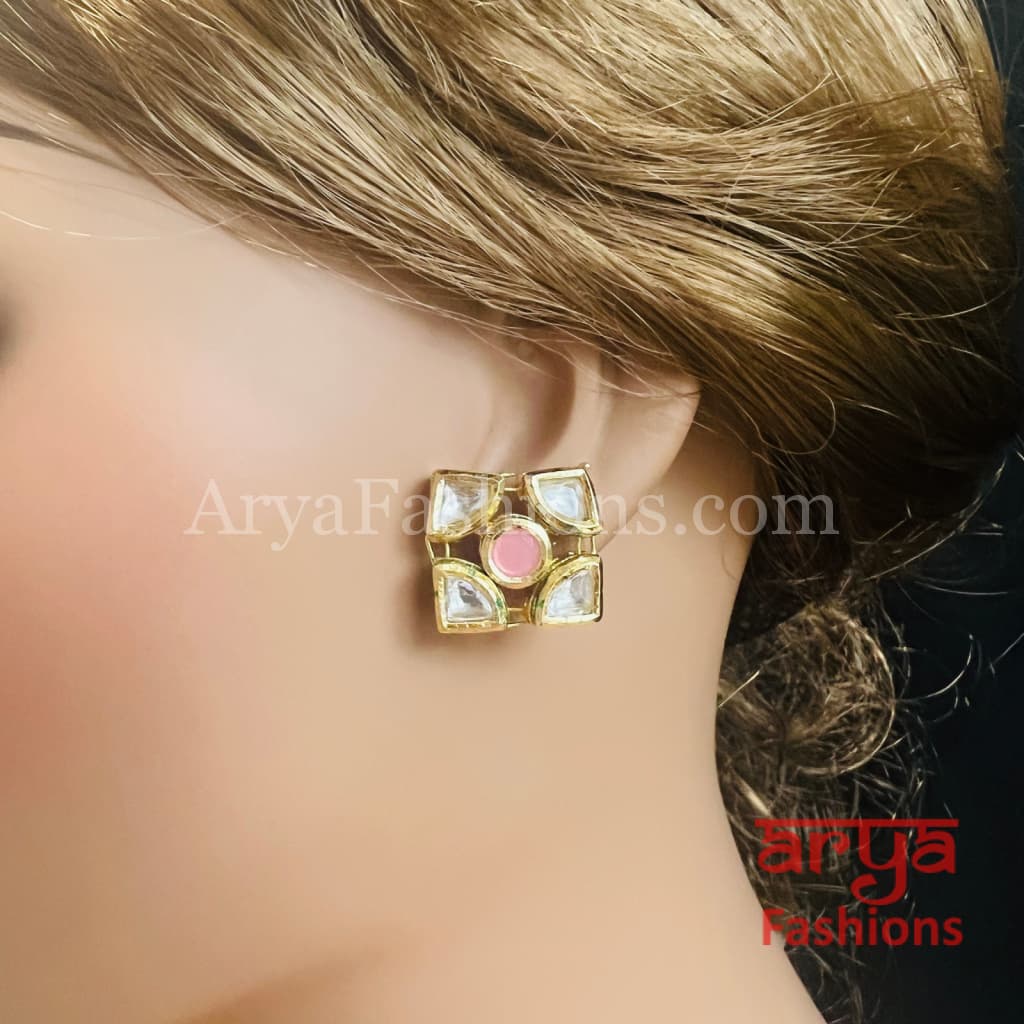 Rajwadi Kundan Meenakari Gold plated Studs