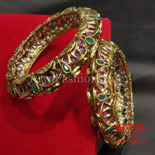 Rajwadi Kundan Ruby Emerald Bridal Bangles