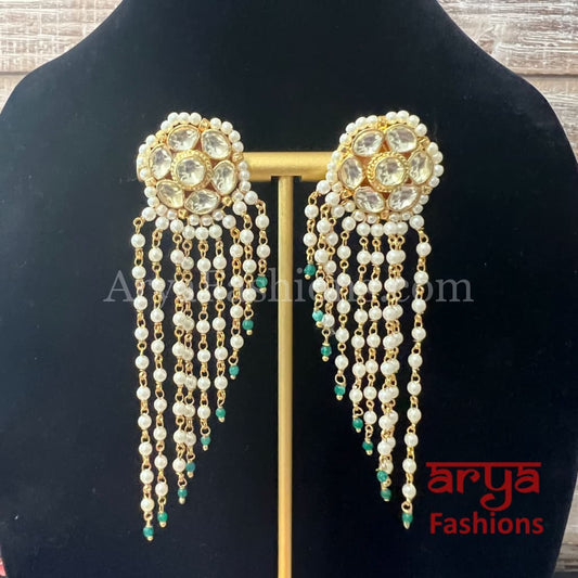 Rajwadi Long Kundan Designer Pearl Earrings