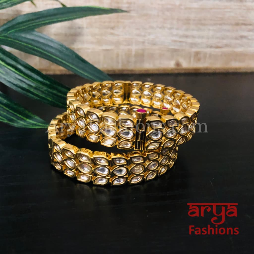 Rajwadi Pacchi Kundan Openable Kada Bangles