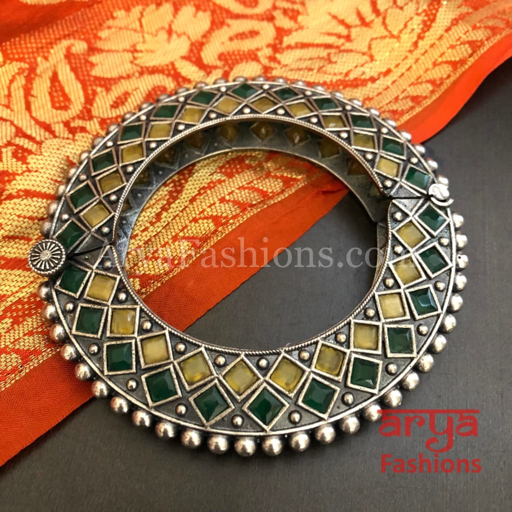 Rajwadi Round Silver Oxidized Bracelet/ Ethnic Bracelet /Boho Jewelry/Ethnic