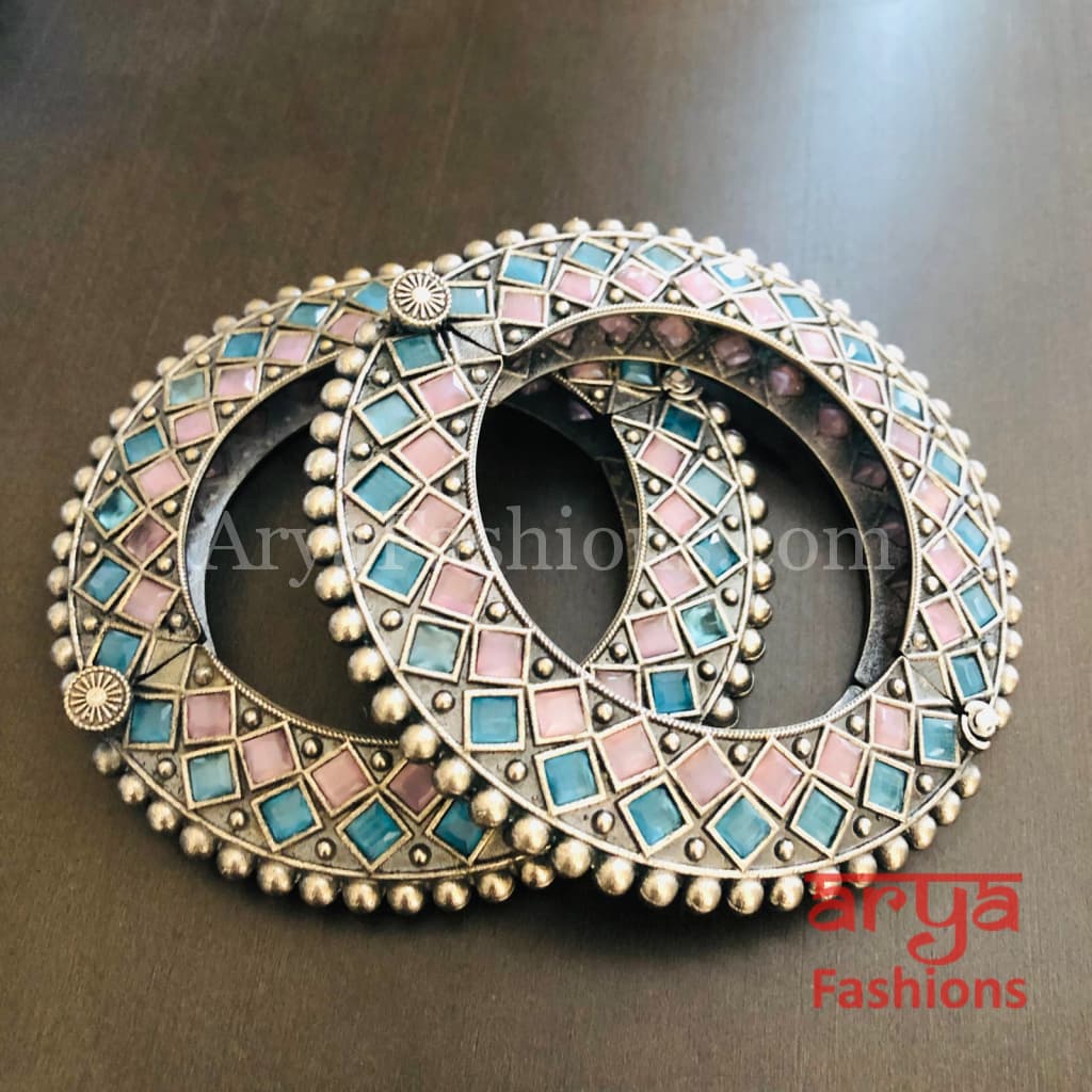 Rajwadi Round Silver Oxidized Bracelet/ Ethnic Bracelet /Boho Jewelry/Ethnic