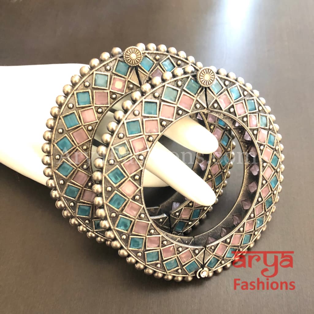 Rajwadi Round Silver Oxidized Bracelet/ Ethnic Bracelet /Boho Jewelry/Ethnic