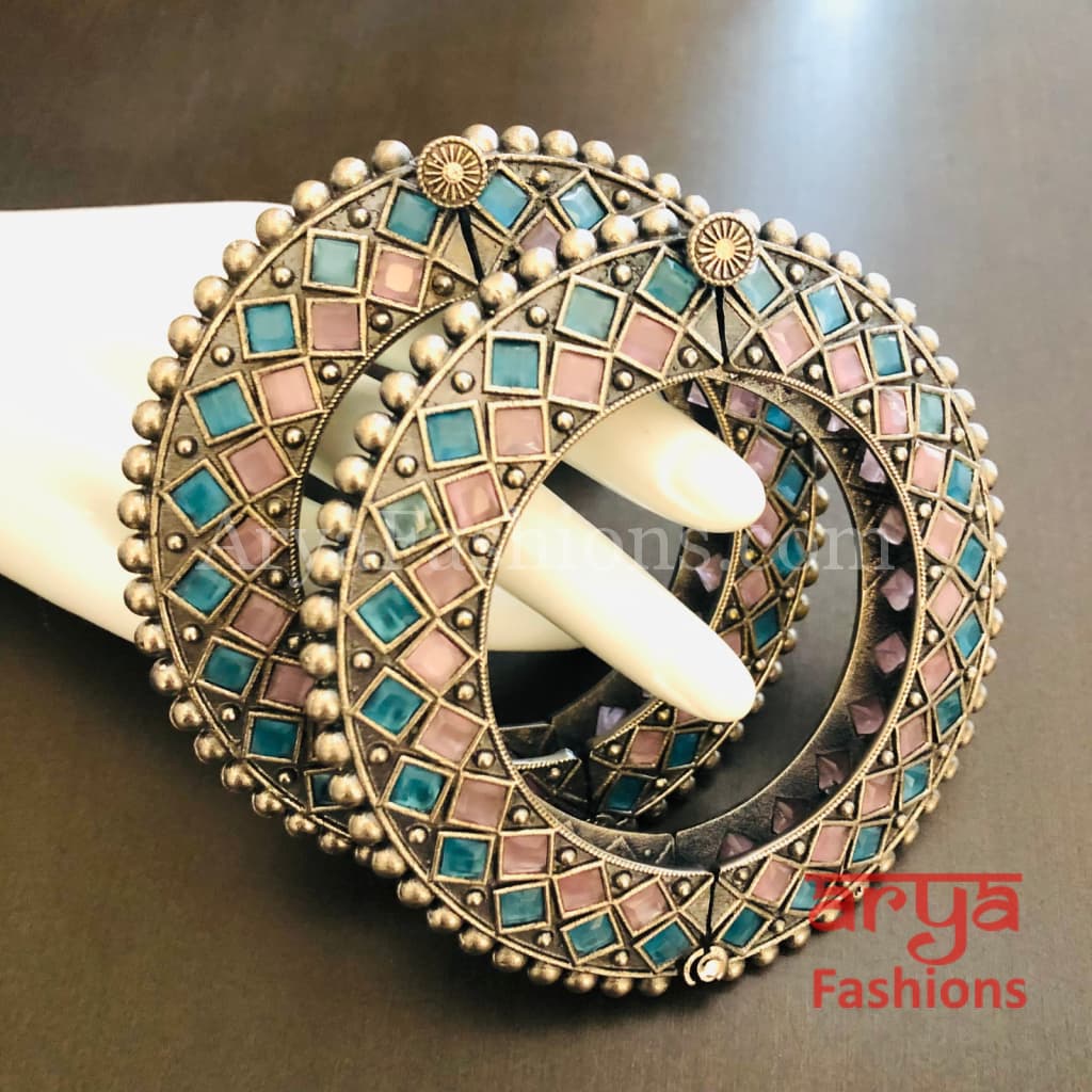 Rajwadi Round Silver Oxidized Bracelet/ Ethnic Bracelet /Boho Jewelry/Ethnic
