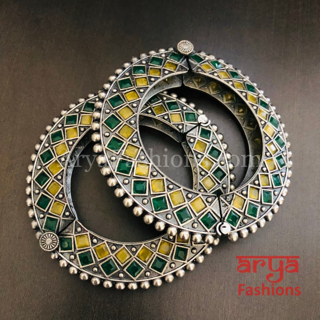 Rajwadi Round Silver Oxidized Bracelet/ Ethnic Bracelet /Boho Jewelry/Ethnic