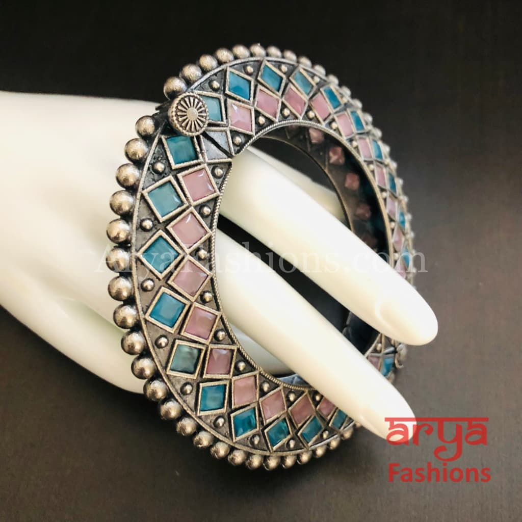 Rajwadi Round Silver Oxidized Bracelet/ Ethnic Bracelet /Boho Jewelry/Ethnic