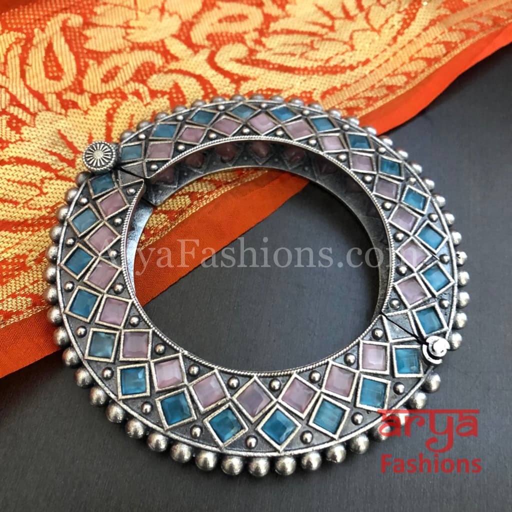 Rajwadi Round Silver Oxidized Bracelet/ Ethnic Bracelet /Boho Jewelry/Ethnic