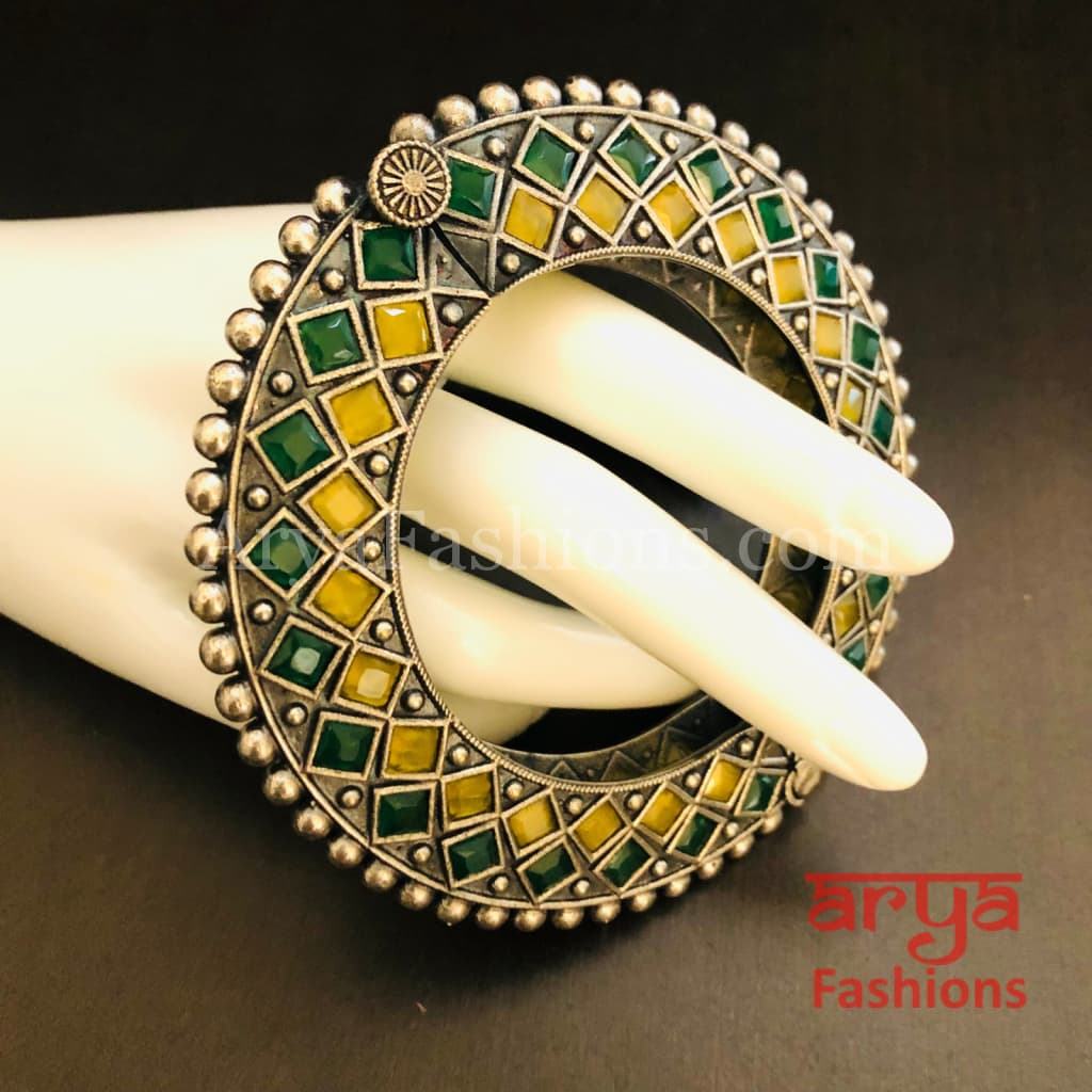 Rajwadi Round Silver Oxidized Bracelet/ Ethnic Bracelet /Boho Jewelry/Ethnic
