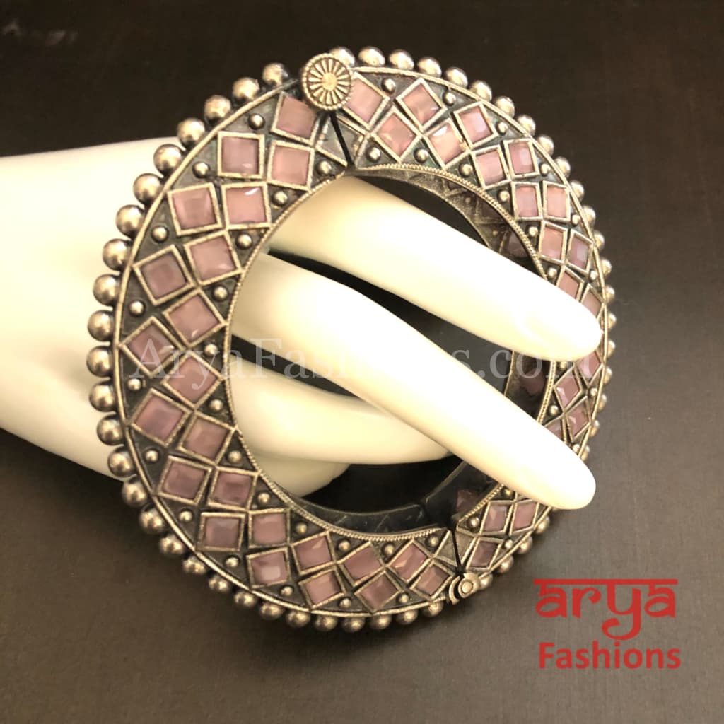 Rajwadi Round Silver Oxidized Bracelet/ Ethnic Bracelet /Boho Jewelry/Ethnic