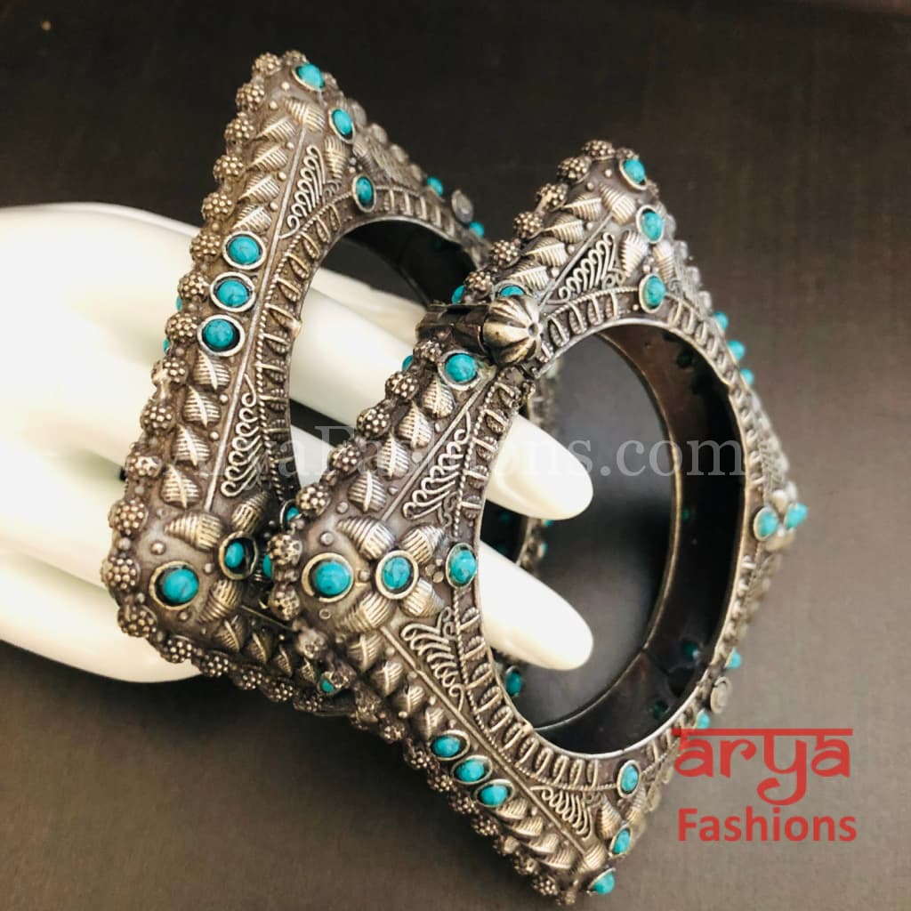 Rajwadi Tribal Silver Oxidized Bracelet colored stones/ Ethnic Bracelet/Boho