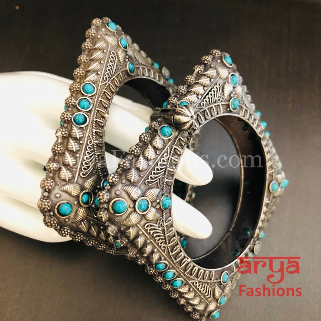Rajwadi Tribal Silver Oxidized Bracelet colored stones/ Ethnic Bracelet/Boho