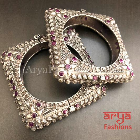 Rajwadi Tribal Silver Oxidized Bracelet colored stones/ Ethnic Bracelet/Boho