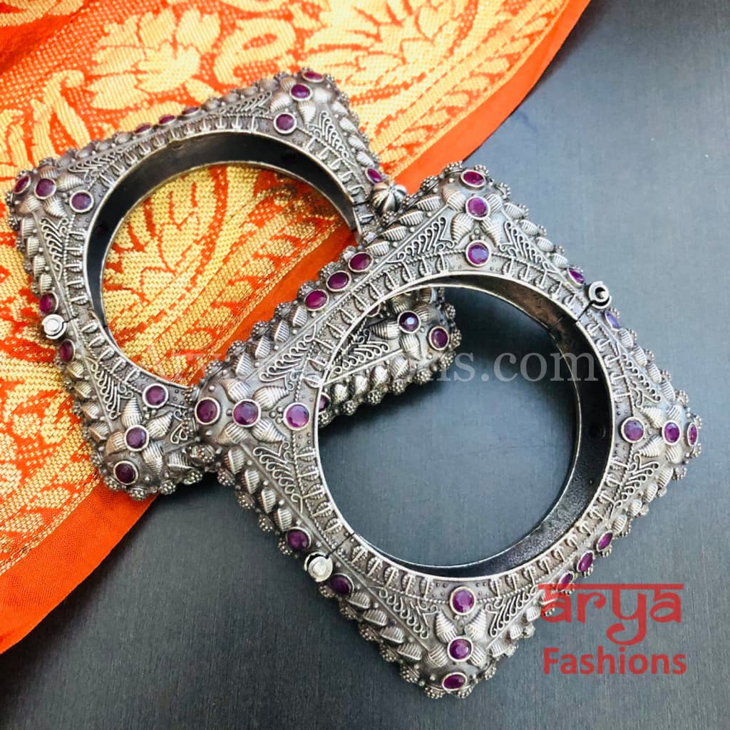 Rajwadi Tribal Silver Oxidized Bracelet colored stones/ Ethnic Bracelet/Boho