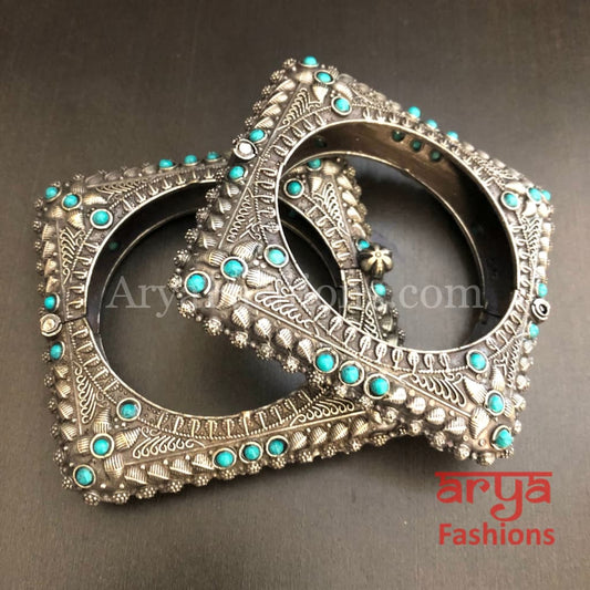 Rajwadi Tribal Silver Oxidized Bracelet colored stones/ Ethnic Bracelet/Boho