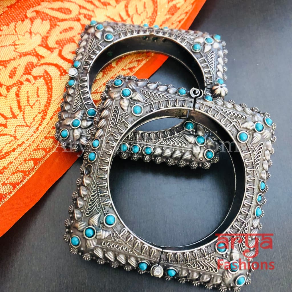 Rajwadi Tribal Silver Oxidized Bracelet colored stones/ Ethnic Bracelet/Boho