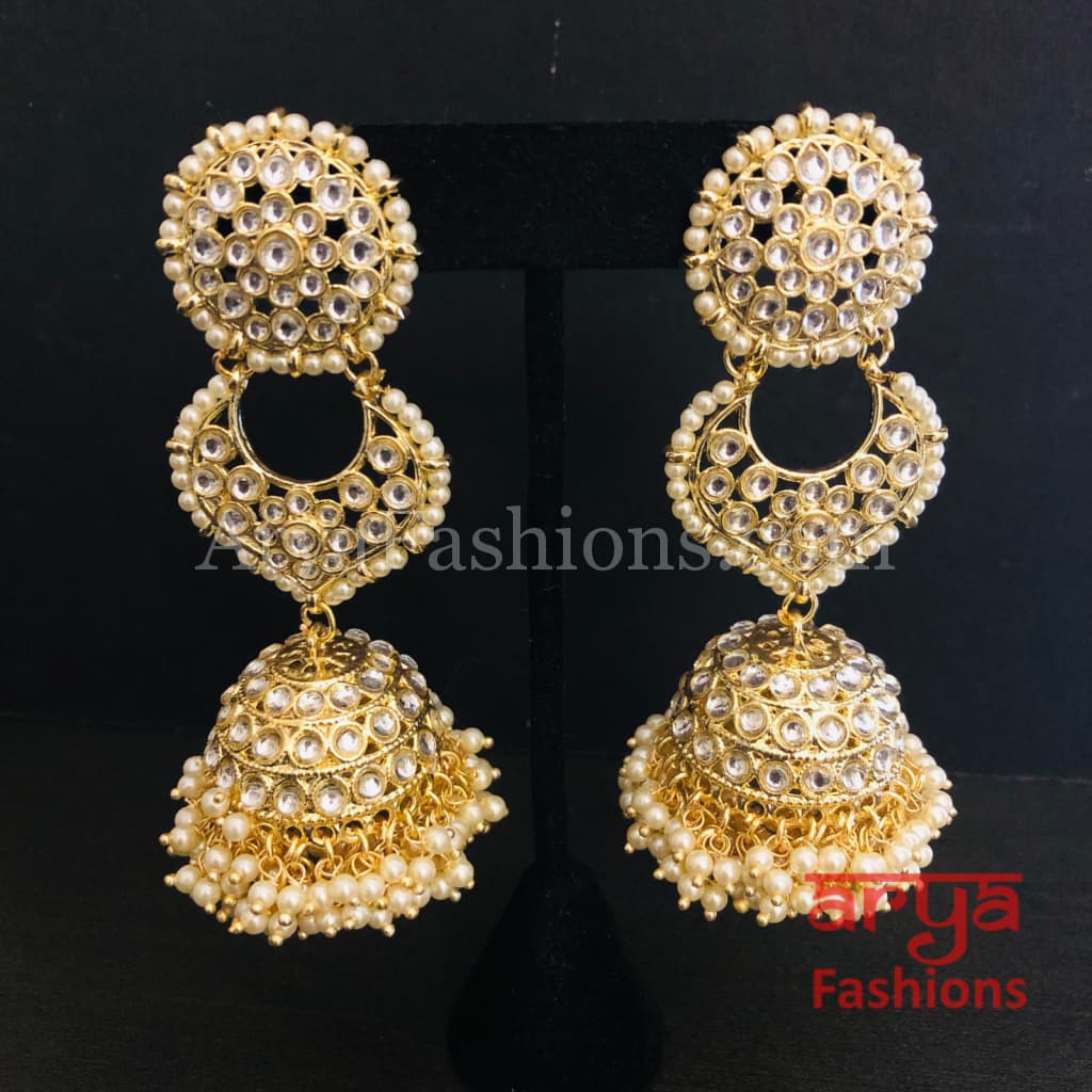 Rani Kundan Pearl Jhumka/ Golden Jhumka