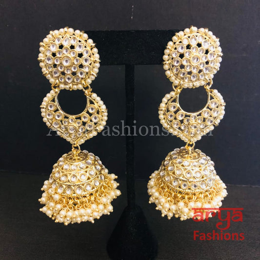 Rani Kundan Pearl Jhumka/ Golden Jhumka