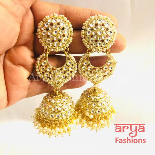 Rani Kundan Pearl Jhumka/ Golden Jhumka