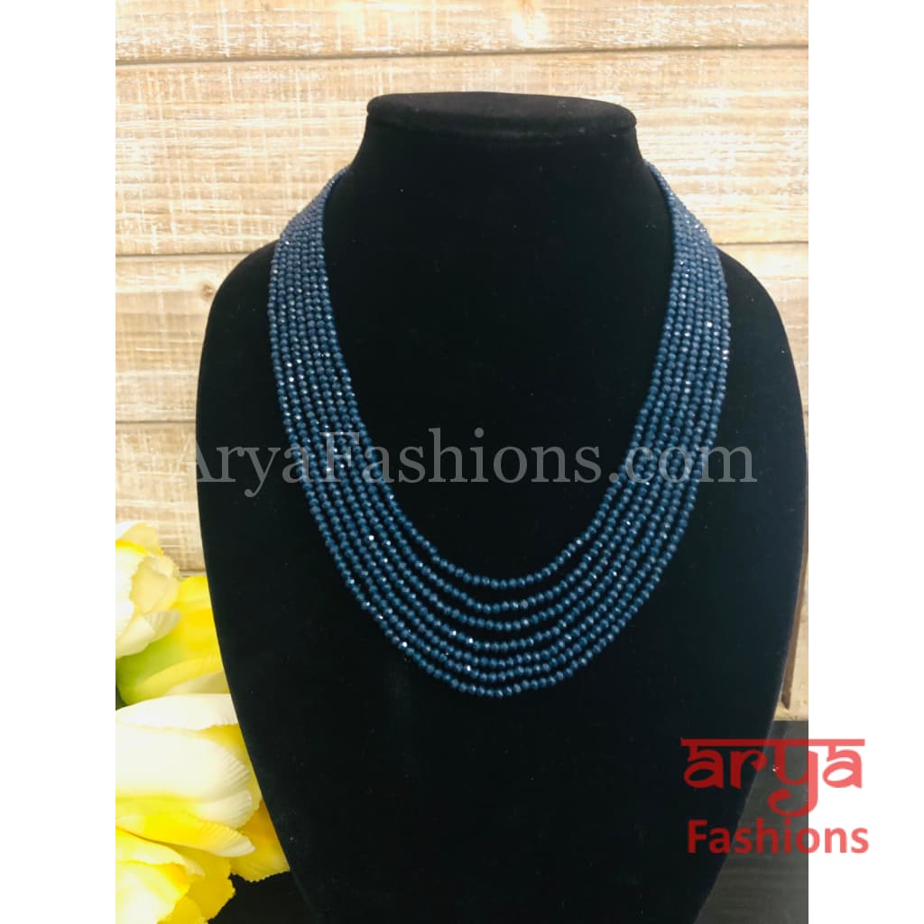 Razvi Navy Blue Beads Multilayer Multi-strand Beaded Necklace