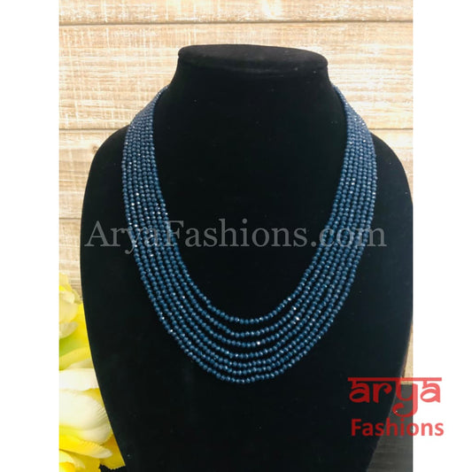 Razvi Navy Blue Beads Multilayer Multi-strand Beaded Necklace