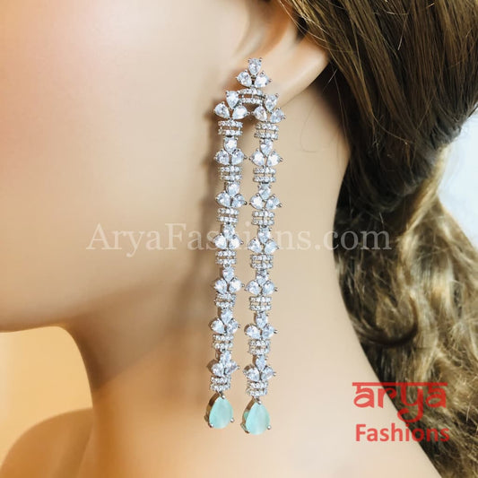 Ria CZ Designer Silver Earrings with Pink/Peach/Mint Green stones