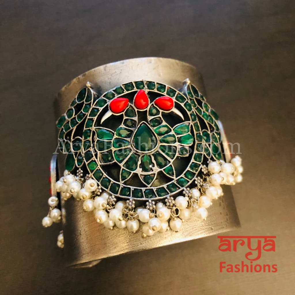 Risha Statement Cuff Bracelet/ Silver Oxidized Openable Bracelet