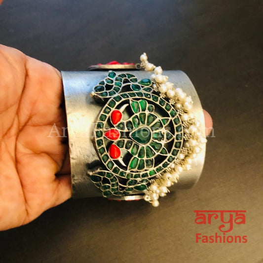 Risha Statement Cuff Bracelet/ Silver Oxidized Openable Bracelet