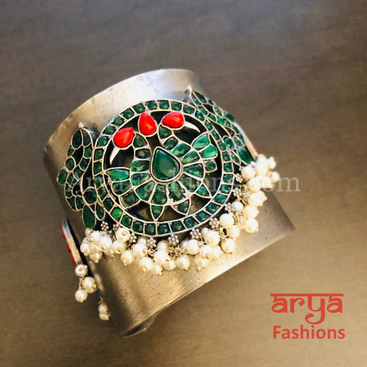 Risha Statement Cuff Bracelet/ Silver Oxidized Openable Bracelet