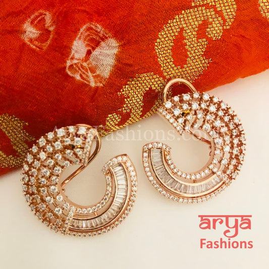 Rishi Rose Gold Half Moon CZ Studs