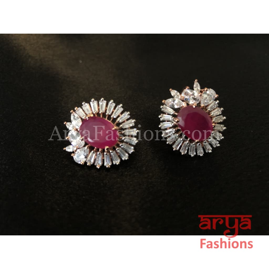 Rose Gold Cubic Zirconia Ruby Stone studs
